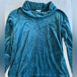 Teal velvet loungewear set. Cowl neck sweatshirt and wide leg pants. Size S